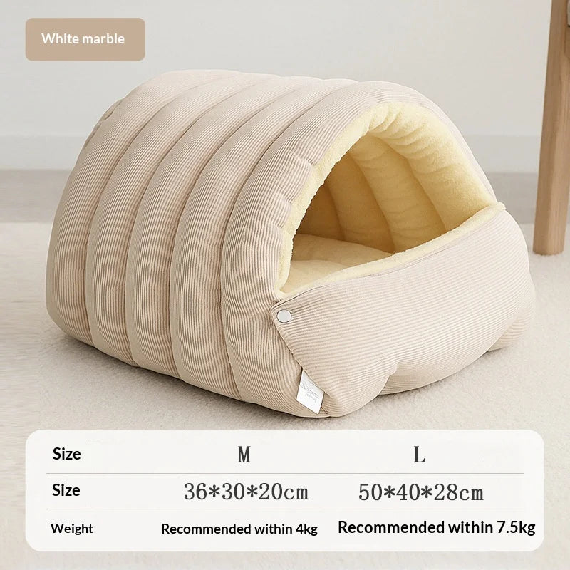 Winter Thermal Plush Cat Bed – Warm Enclosed House, Removable & Washable Cover