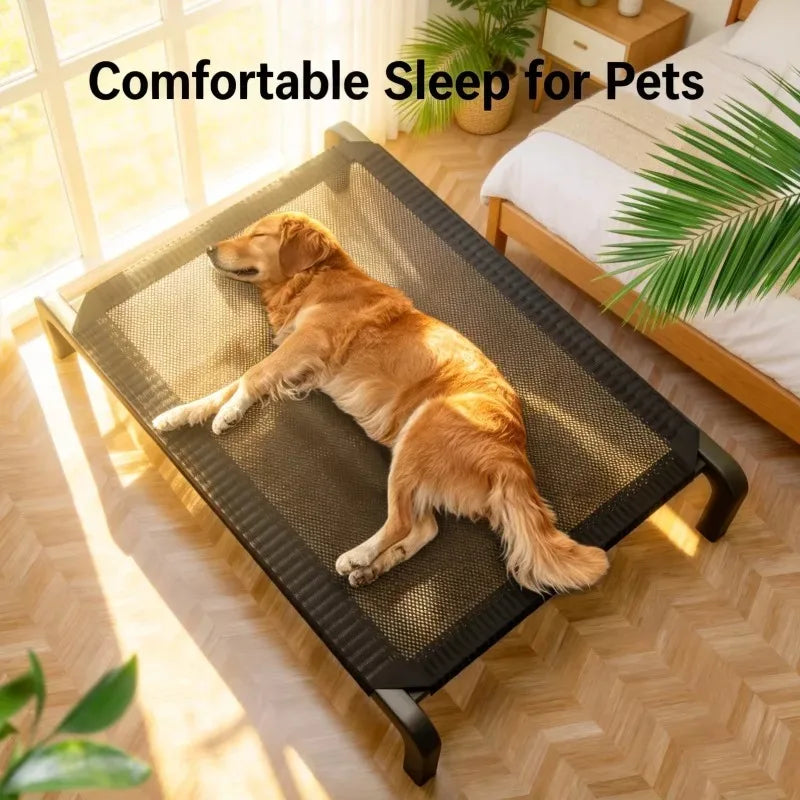 Foldable Elevated Dog Bed – All-Season Camp Cot with Canopy, All Sizes
