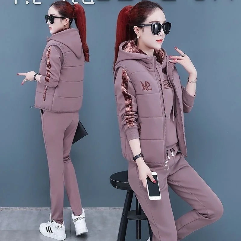 Women's Plush 3-Piece Hooded Sweat Suit Set
