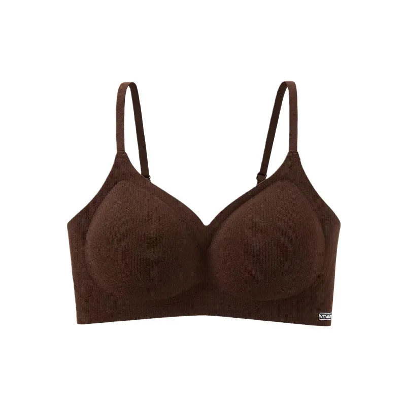 Ribbed Seamless Wireless Bra Women Thin Soft Padded No Underwire Adjustable Strap Comfort Daily Push Up Lingerie Underwear