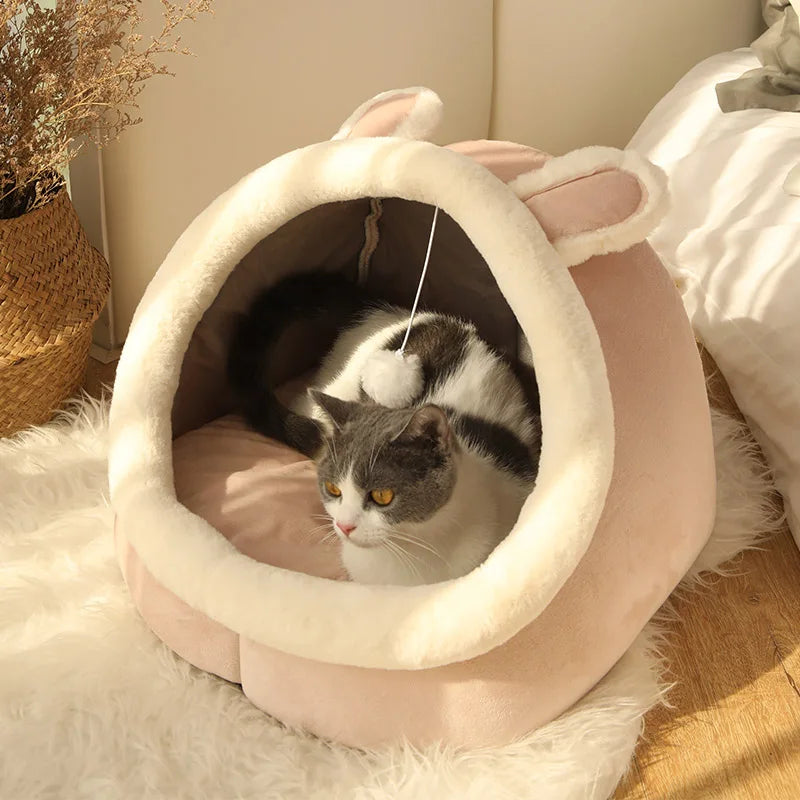Pet Tent Cave Bed – Self-Warming Hut for Cats & Small Dogs, Foldable & Washable