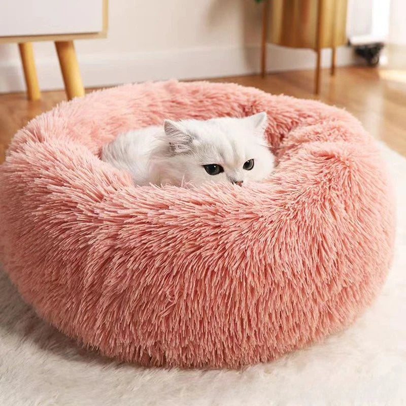 Striped Plush Round Pet Bed – Warm & Cozy for Cats & Dogs, M/L/XL