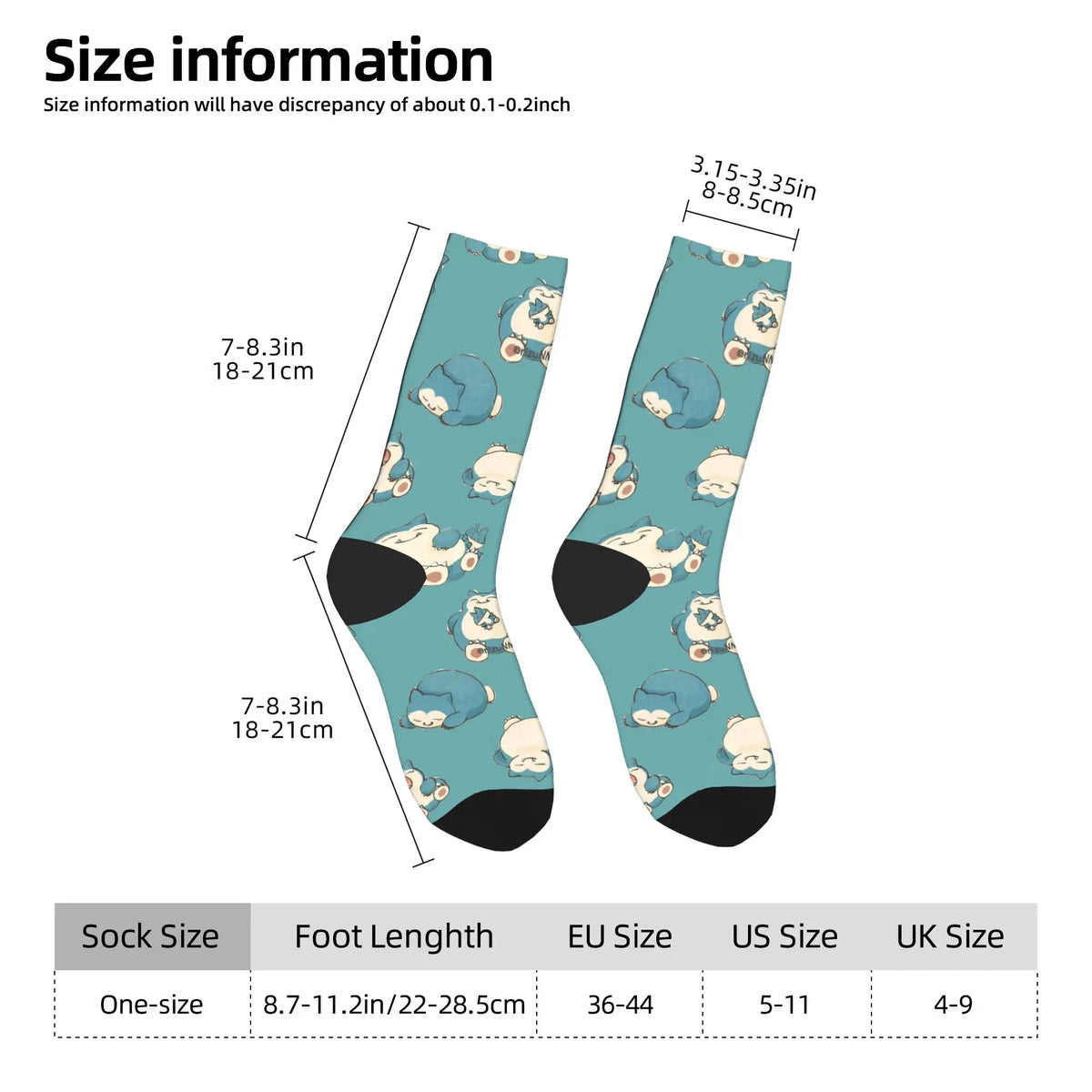 P-Pokemons Snorlax Socks Men Women Polyester Funny Happy  Socks Novelty Spring Summer Autumn Winter Middle Tube Stockings Gift