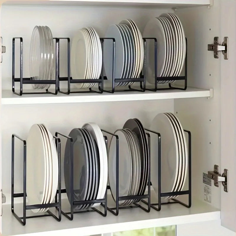 1pc Sleek Metal Dish Rack Set, Space-Saving Tiered Shelf Organizer, Plate & Utensil Holder, Pull-Out Design, Kitchen Storage