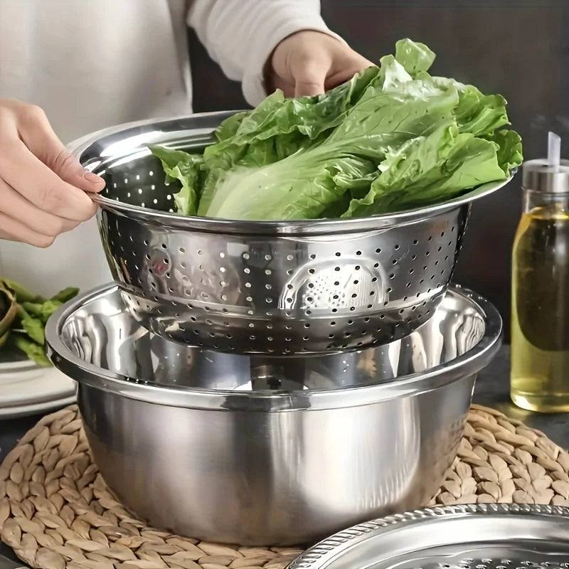 3-Piece Stainless Steel Mixing Bowl & Grater Kit