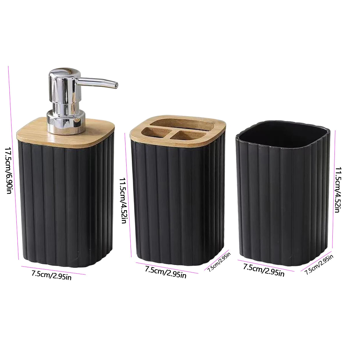 Bamboo Bathroom Soap Dispenser & Toothbrush Set