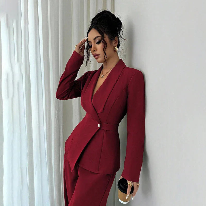 Women's 2-Piece Blazer & Straight-Leg Pants Suit