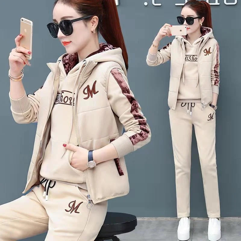 Women's Plush 3-Piece Hooded Sweat Suit Set