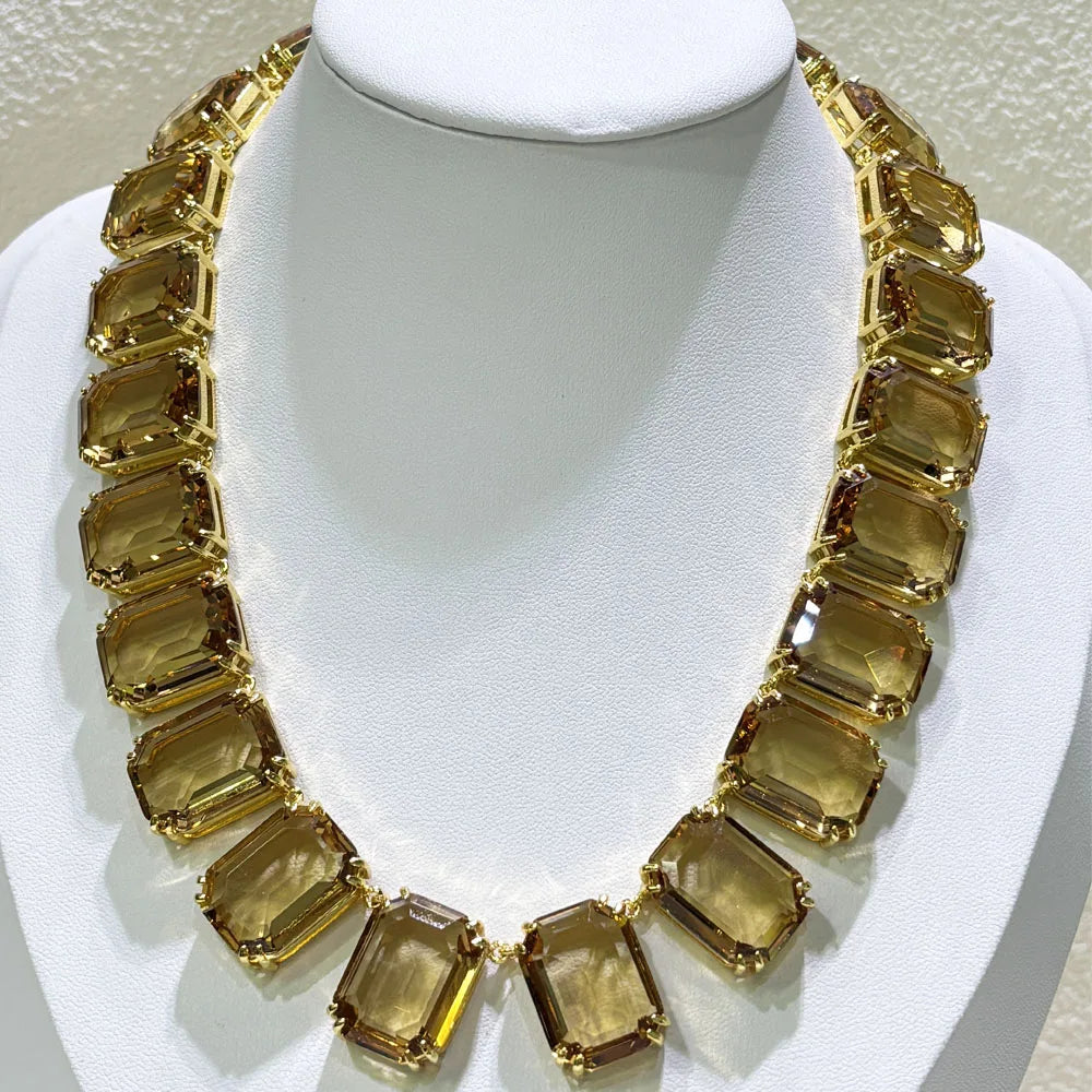 2026 New Fine Jewelry Set for Women Gold Geometric Zircon Crystal Necklace Bracelet Earrings Romantic Gift