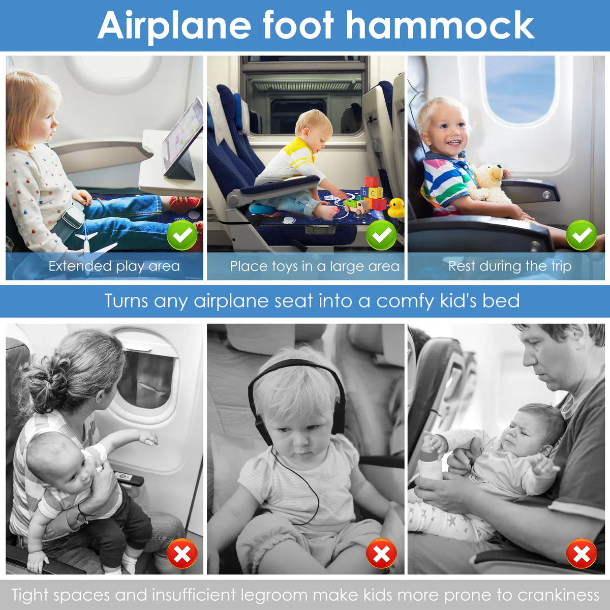 Kids Airplane Seat Extender & Footrest Hammock – Portable Travel Bed for Toddlers