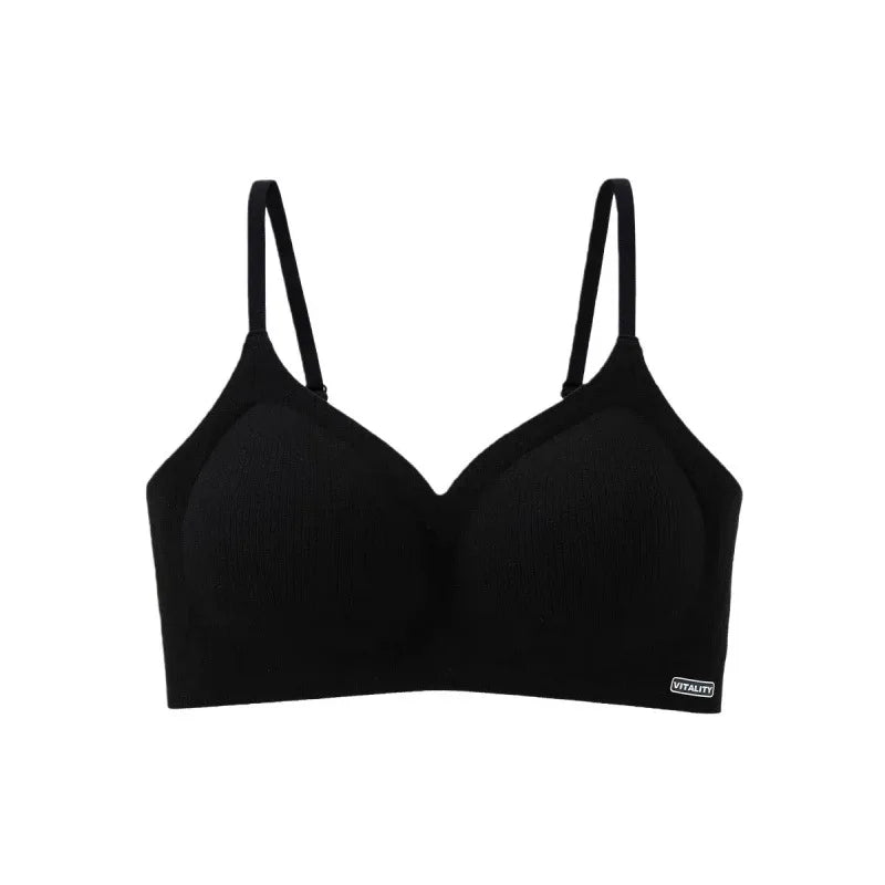 Ribbed Seamless Wireless Bra Women Thin Soft Padded No Underwire Adjustable Strap Comfort Daily Push Up Lingerie Underwear