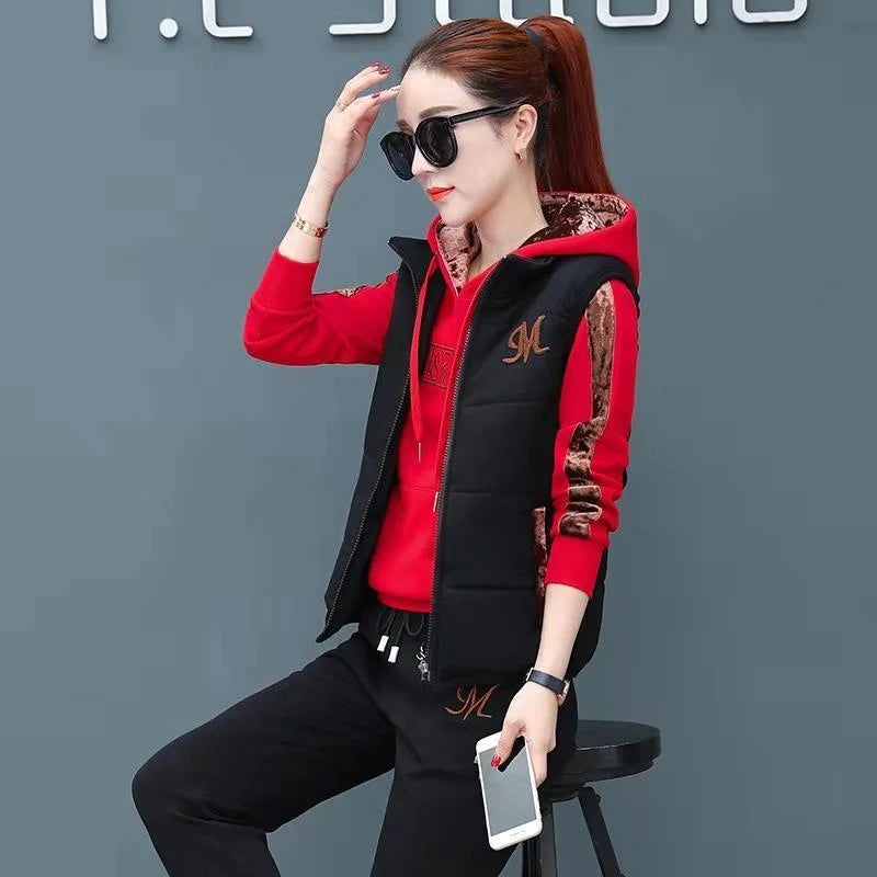 Women's Plush 3-Piece Hooded Sweat Suit Set