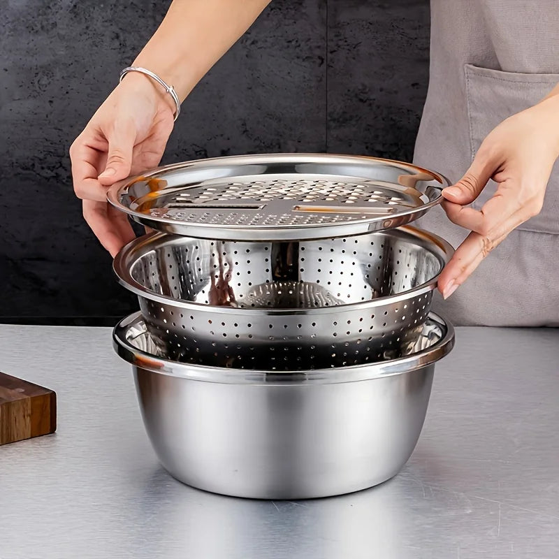 3-Piece Stainless Steel Mixing Bowl & Grater Kit