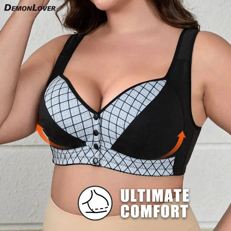 Plus Size Front Closure Wireless Comfort Bra, Seamless Full Coverage Easy On Off Supportive Bra for Women Ladies Daily Underwear