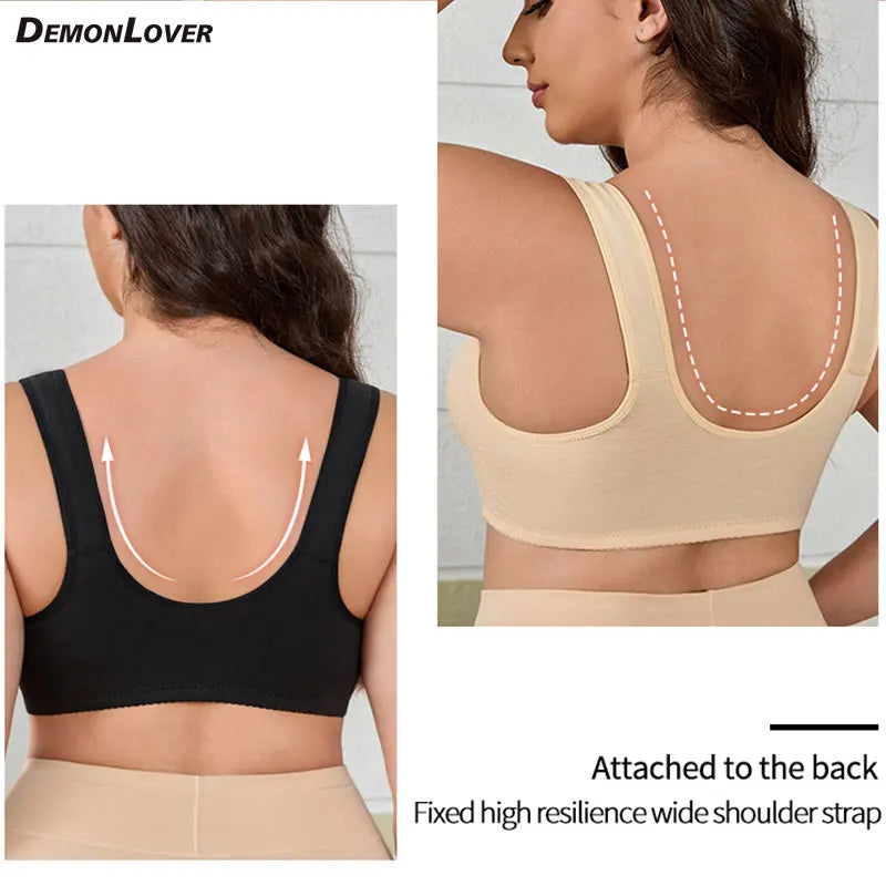 Plus Size Front Closure Wireless Comfort Bra, Seamless Full Coverage Easy On Off Supportive Bra for Women Ladies Daily Underwear