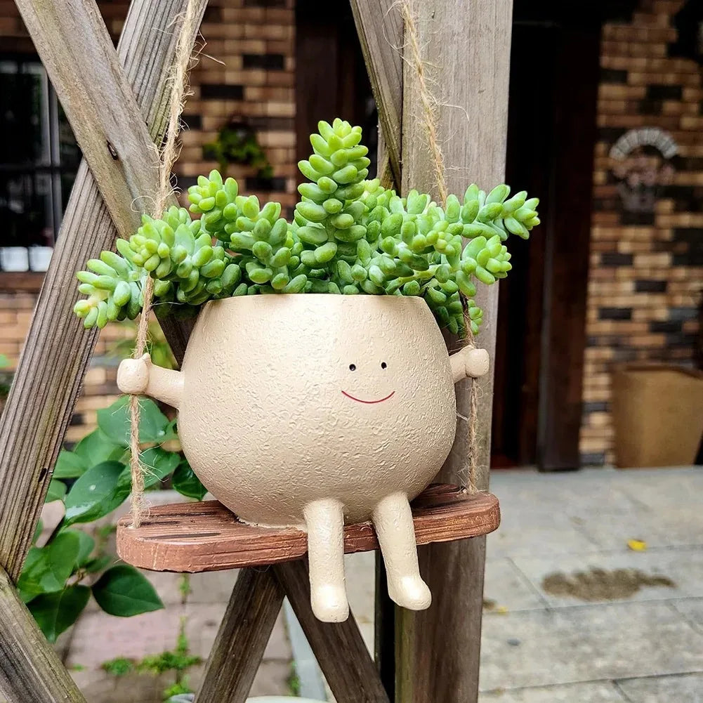 Resin Swing Face Wall Planter – Creative Head Succulent Pot, Home Decor & Garden Accent
