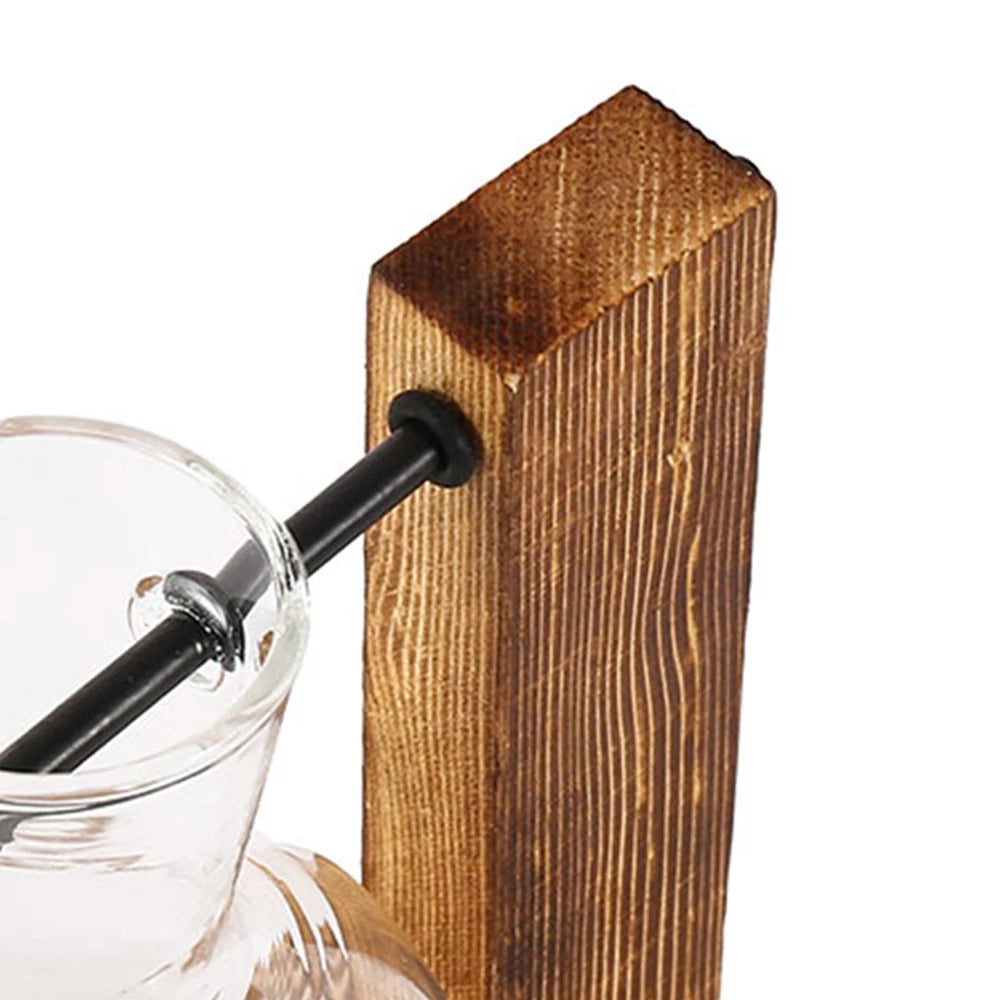 Vintage Glass Bulb Vase with Wooden Stand – Hydroponic Planter, Retro Desktop Decor for Home & Office