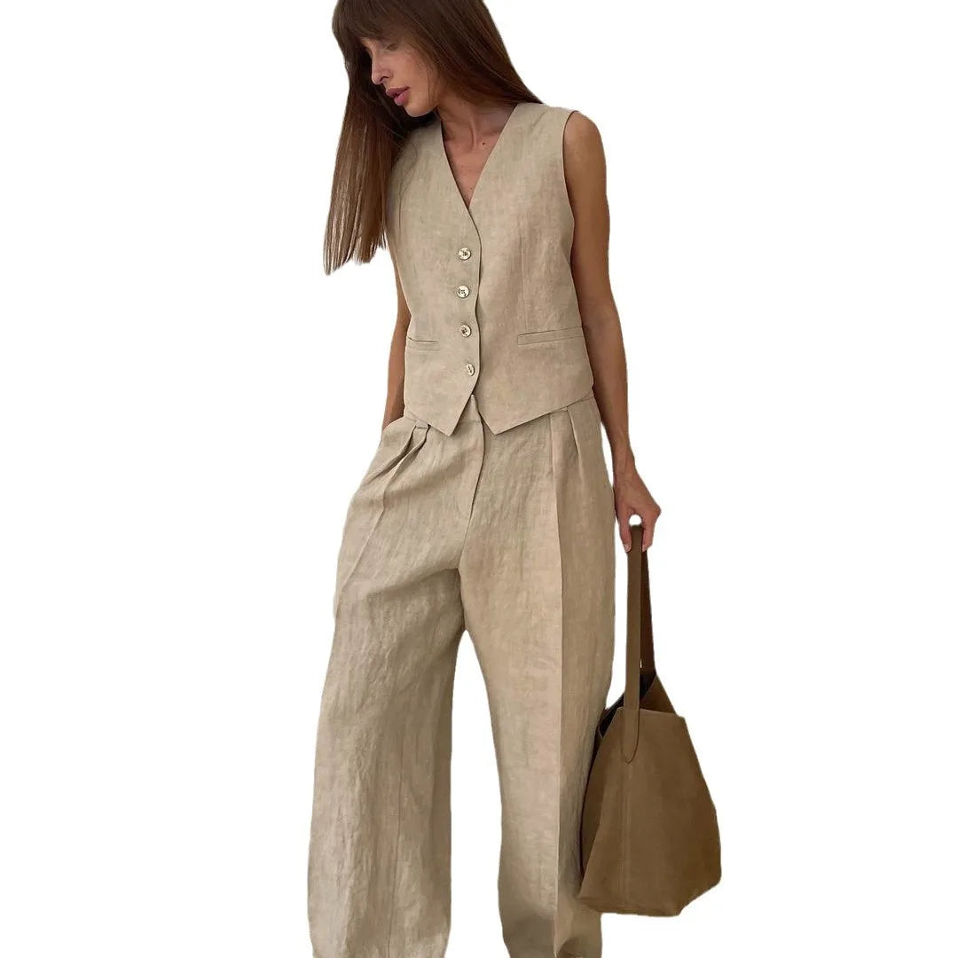 Women's Linen-Cotton Vest & Pants 2-Piece Set