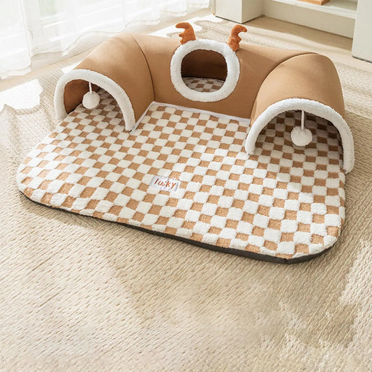 Cat Bed & Play Tunnel – Warm Corner Hideaway, Foldable & Washable