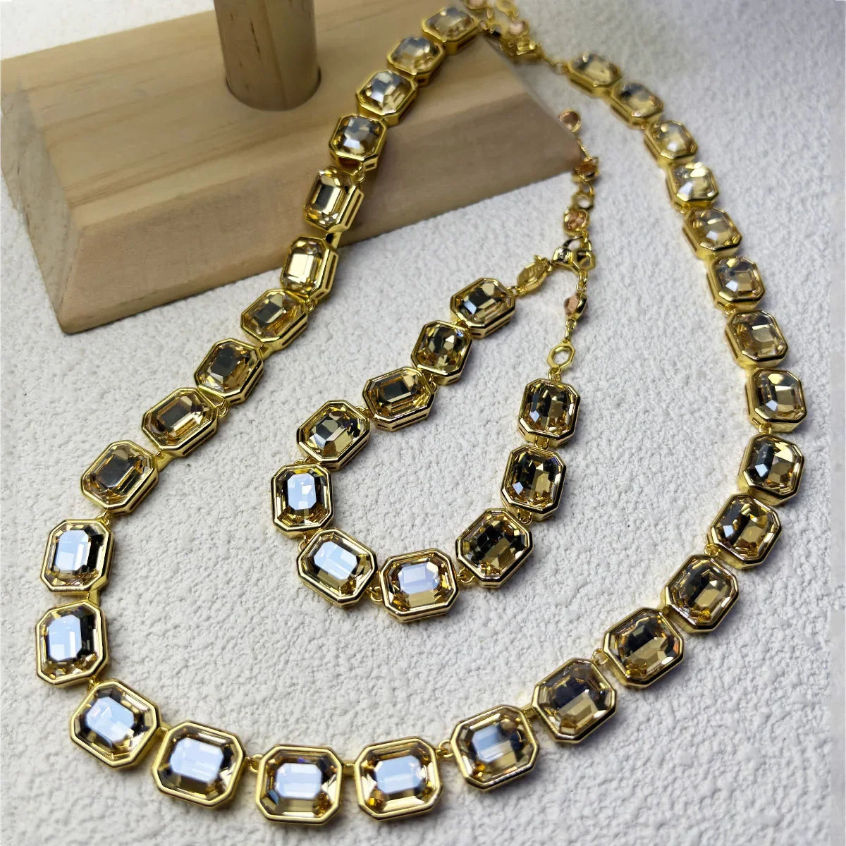 2026 New Fine Jewelry Set for Women Gold Geometric Zircon Crystal Necklace Bracelet Earrings Romantic Gift