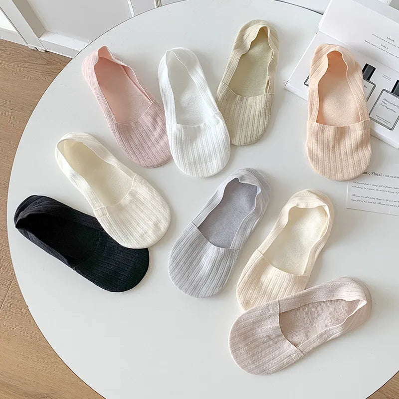 Sock Slippers Women Silicone Non-slip Solid Color Low Cut Boat Sock Cotton Bottom Thin Breathable Summer Invisible No Show Socks