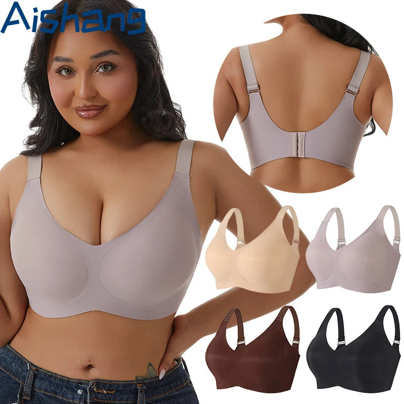 Women Wireless Large Size Bra Seamless Anti-Sagging Correction Gathered Comfortable No Side Breast Projection Push up Bra