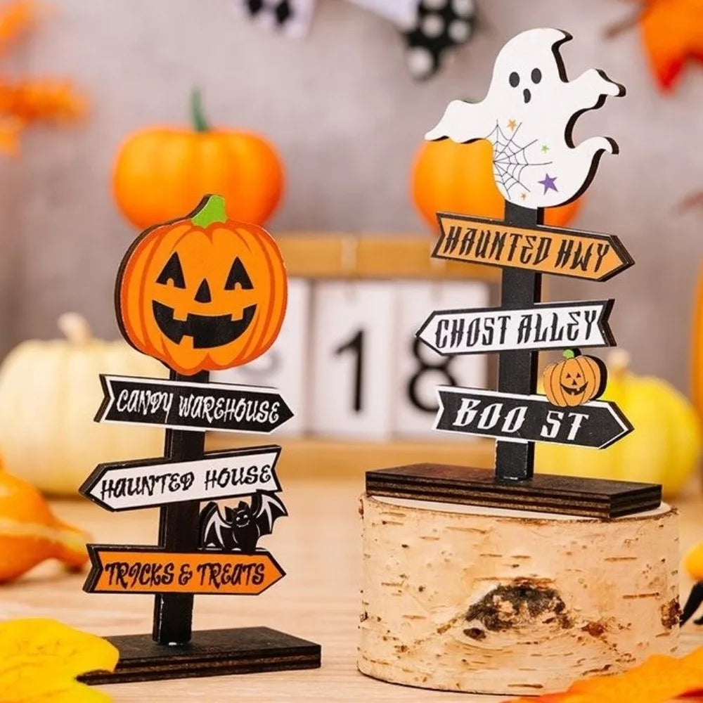 Gothic Wooden Ghost Pumpkin Ornament