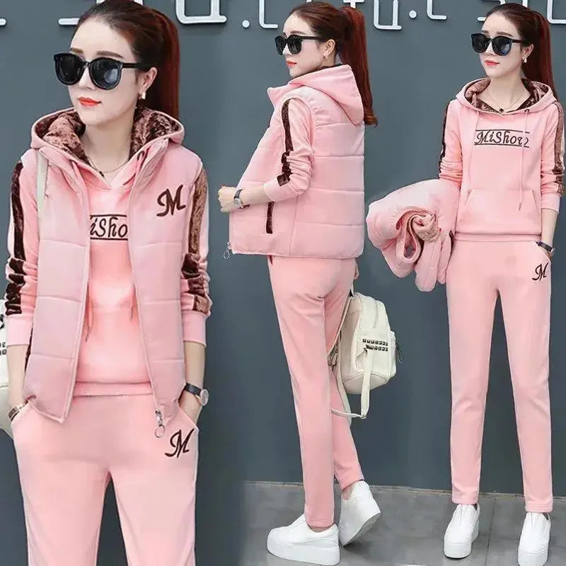 Women's Plush 3-Piece Hooded Sweat Suit Set
