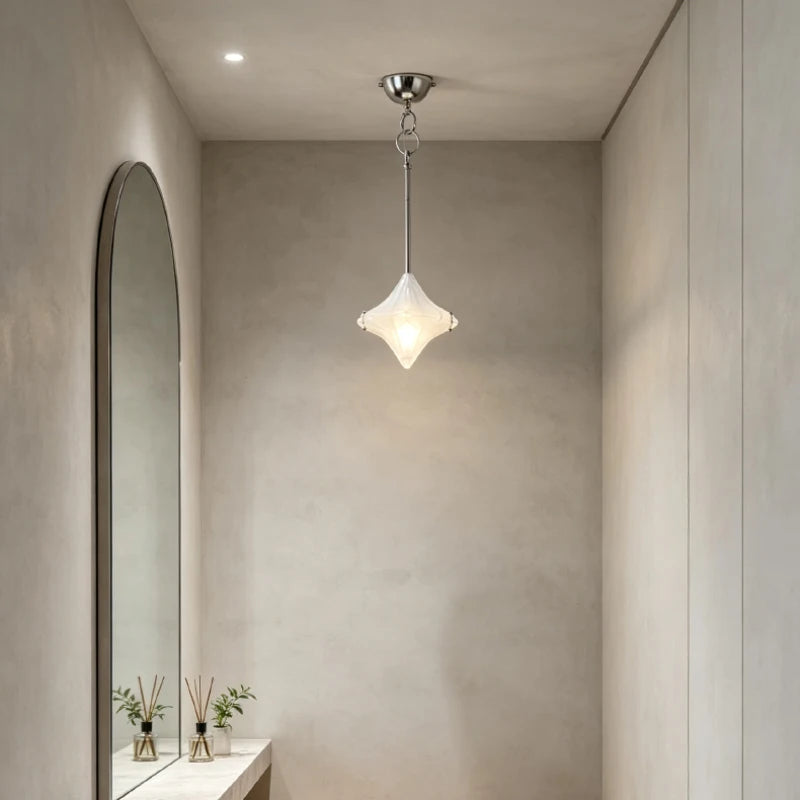 Nordic Art Deco Glass Star Chandelier – Chrome Pendant Light for Bedroom, Study & Dining Room