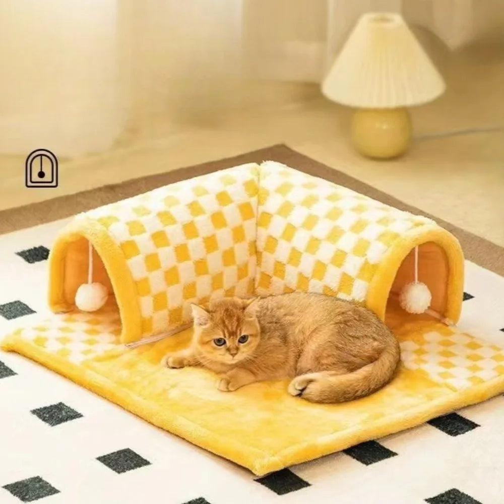 Cat Tunnel Maze Bed – All-Season Warm Nest, Removable & Washable
