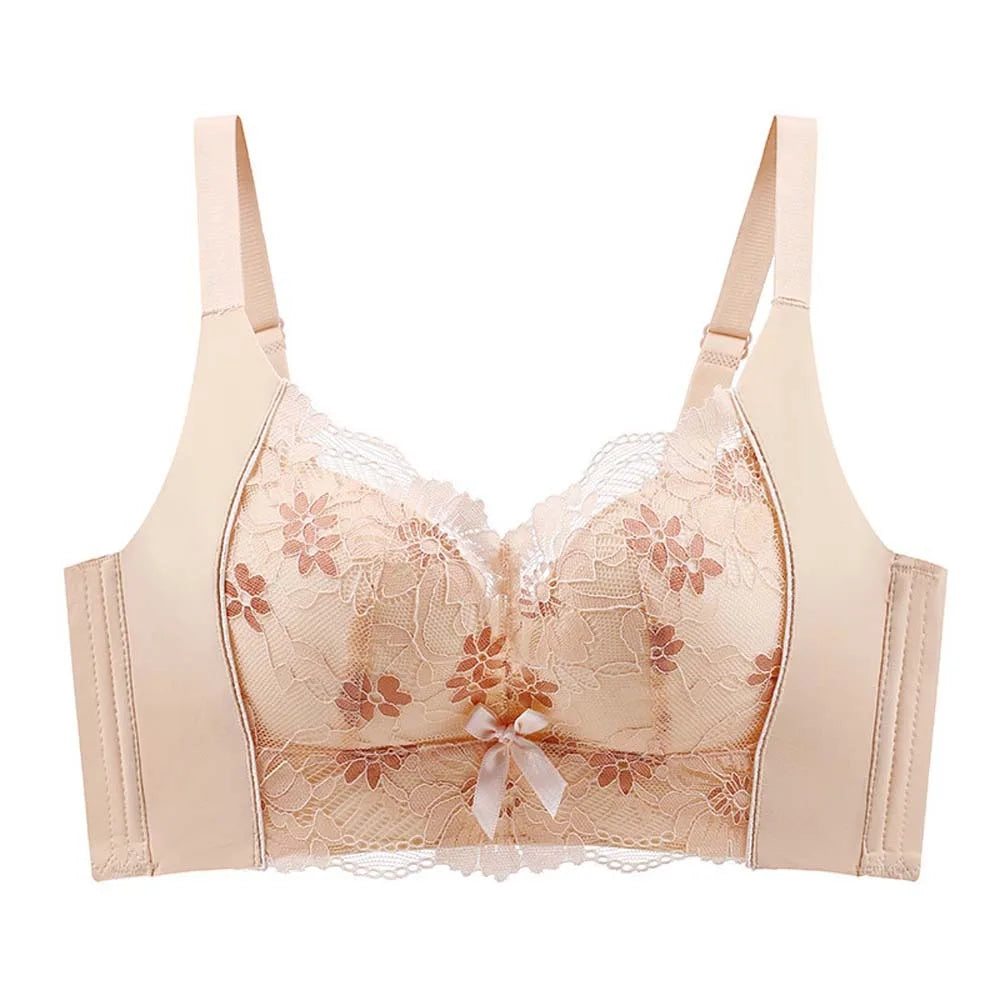 Gathered Breasts Wireless Deep V Bra Close-fitting Anti-sagging Brassiere for Women No Trace Big Cup Seamless Lace Bras Women