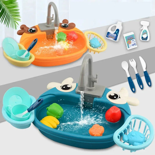 Kids Toy Kitchen Set – Battery-Operated Water Sink, Dishwasher & Pretend Play for Boys & Girls