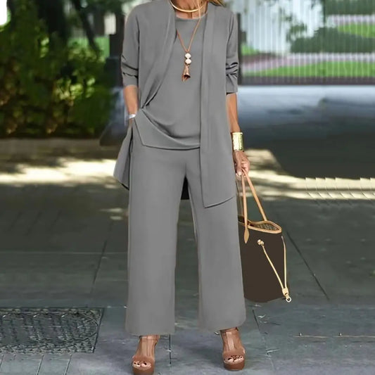 Women's 3-Piece Cardigan, Vest & Wide-Leg Pants Set