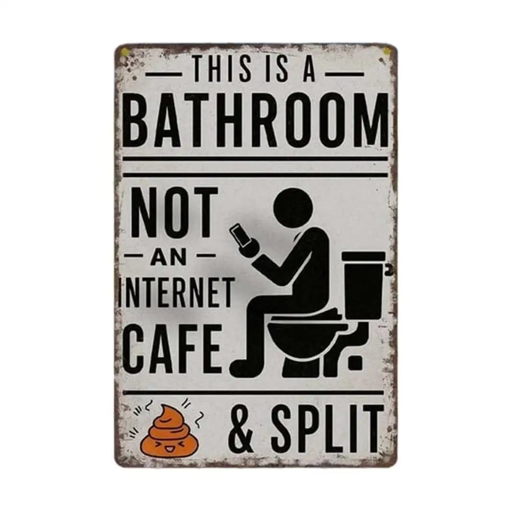 Funny Bathroom Sign – Vintage Retro Metal Wall Decor, Rust-Resistant, Easy to Hang