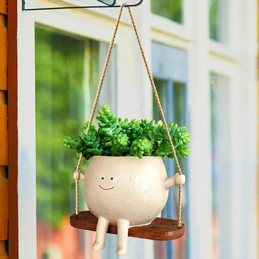 Resin Swing Face Wall Planter – Creative Head Succulent Pot, Home Decor & Garden Accent