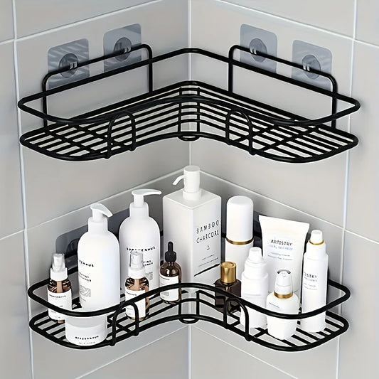 Bathroom Corner Storage Shelves Wall Mounted Rack Shampoo Holder Iron Shower Drain Basket Punch-Free Organizer Bath Accessories