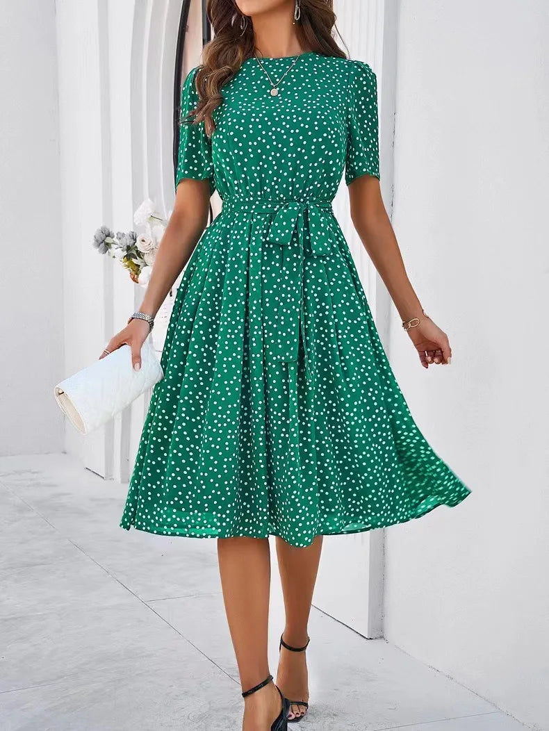 Women's Polka Dot Lace-Up Summer Dress