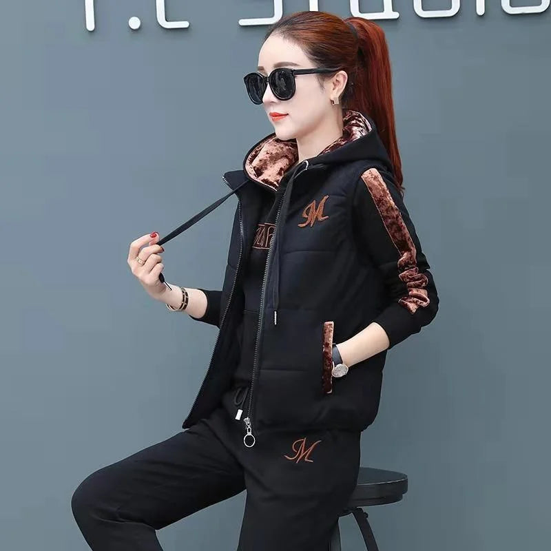 Women's Plush 3-Piece Hooded Sweat Suit Set