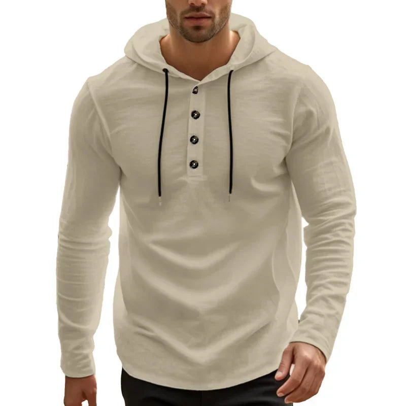 Men's Hooded Cotton-Linen Henley Shirt