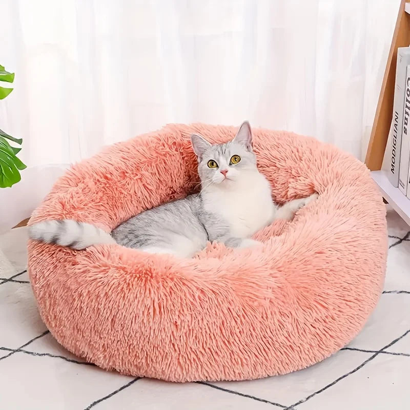 Striped Plush Round Pet Bed – Warm & Cozy for Cats & Dogs, M/L/XL