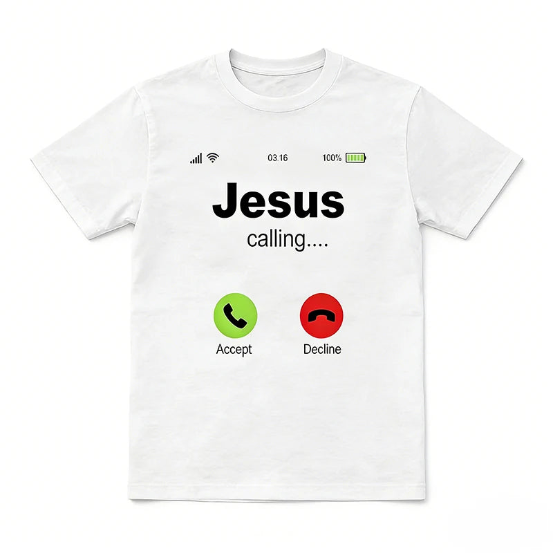 Jesus Calling - Christian Religious Bible Church T-Shirt for Men Clothing 100% Cotton Easter Wear Daily White Letter T Shirts