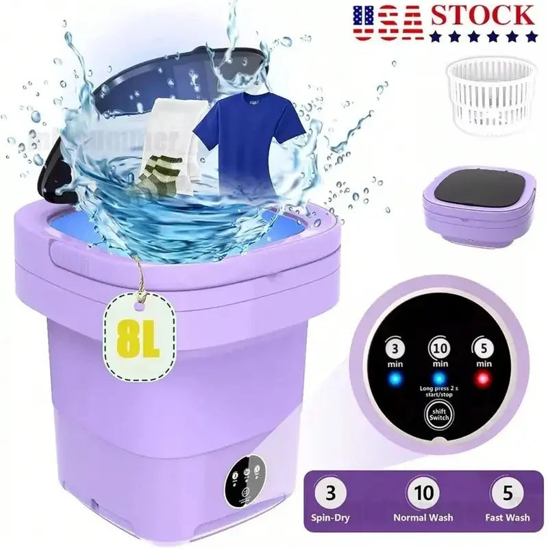 8L Portable Washing Machine Mini Washer Foldable Washer Small Spin Dryer, Deep Cleaning Of Underwear, Baby Clothes And Sock