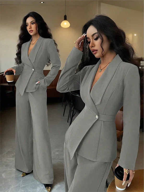 Women's 2-Piece Blazer & Straight-Leg Pants Suit