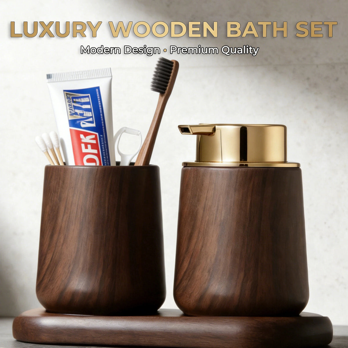 Luxury Bathroom Accessories Set – Refillable Soap Dispenser & Toothbrush Holder, Modern Farmhouse Decor