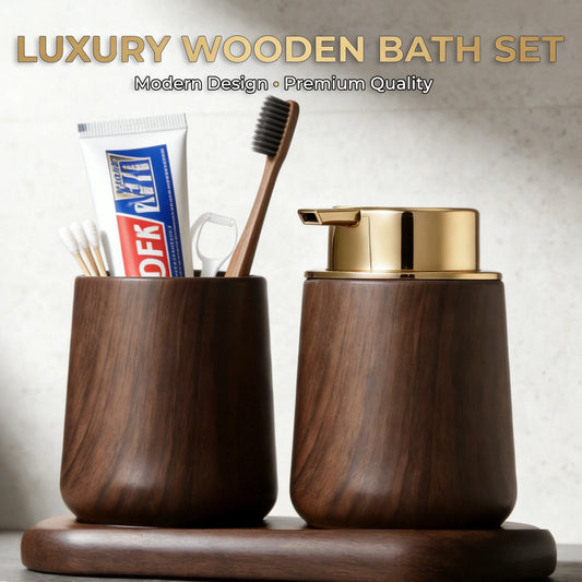 Luxury Bathroom Accessories Set – Refillable Soap Dispenser & Toothbrush Holder, Modern Farmhouse Decor