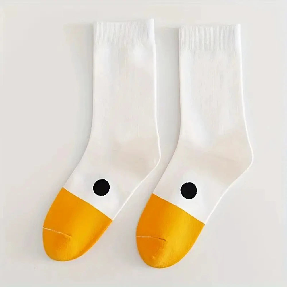 1/6 Pairs Cartoon Women Socks Fashionable And Versatile Cute Design Funny Goose Breathable Soft Comfortable Women Casual Socks﻿