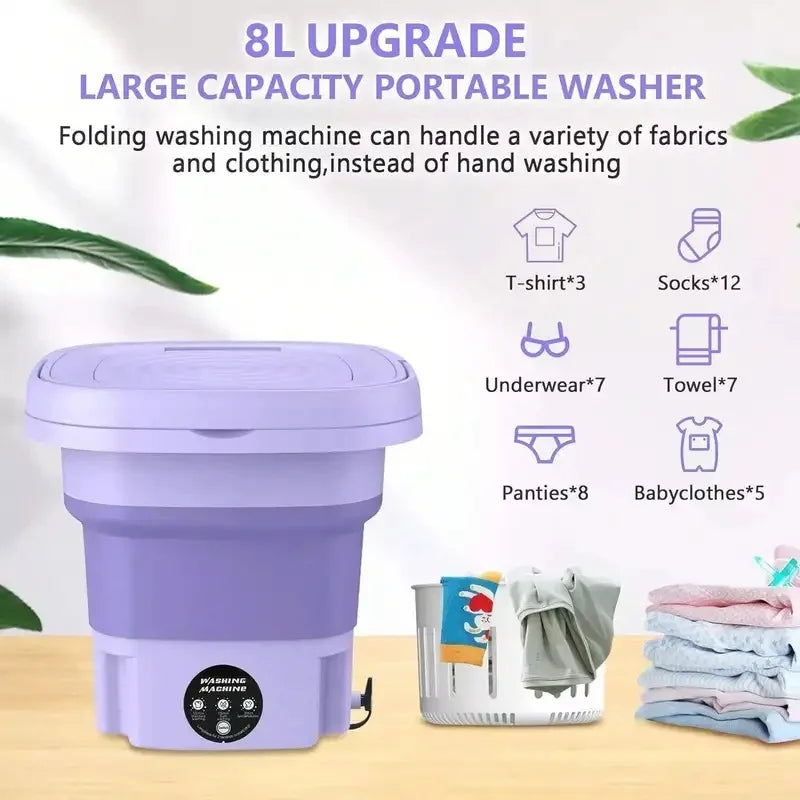 8L Portable Washing Machine Mini Washer Foldable Washer Small Spin Dryer, Deep Cleaning Of Underwear, Baby Clothes And Sock