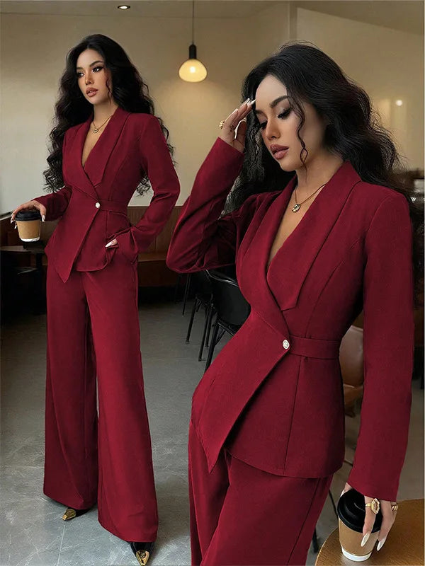 Women's 2-Piece Blazer & Straight-Leg Pants Suit