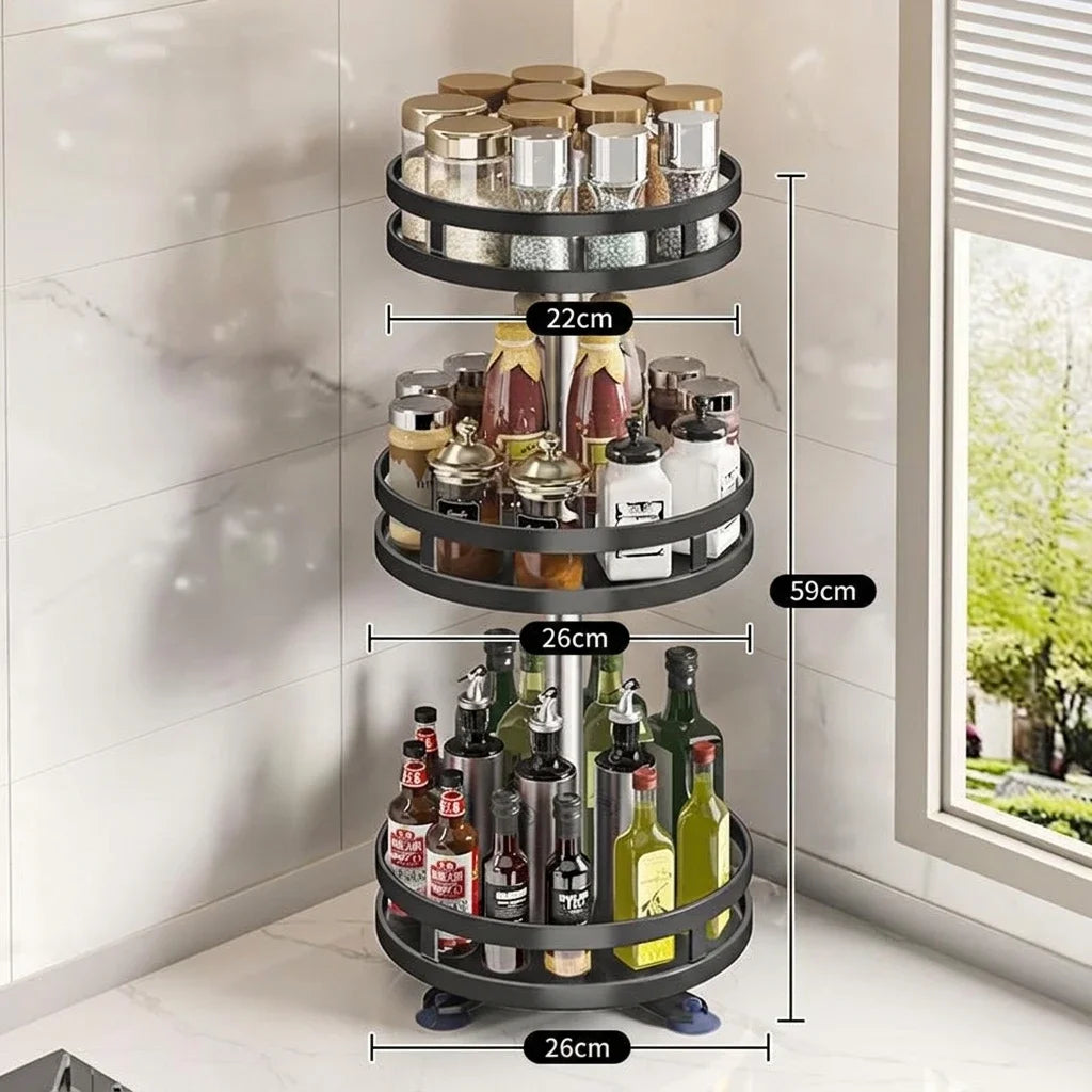 360° Rotating Spice Rack Organizer, Non-Skid Storage Tray for Seasonings, Spice Jars, Cans and Kitchen Countertop Organization