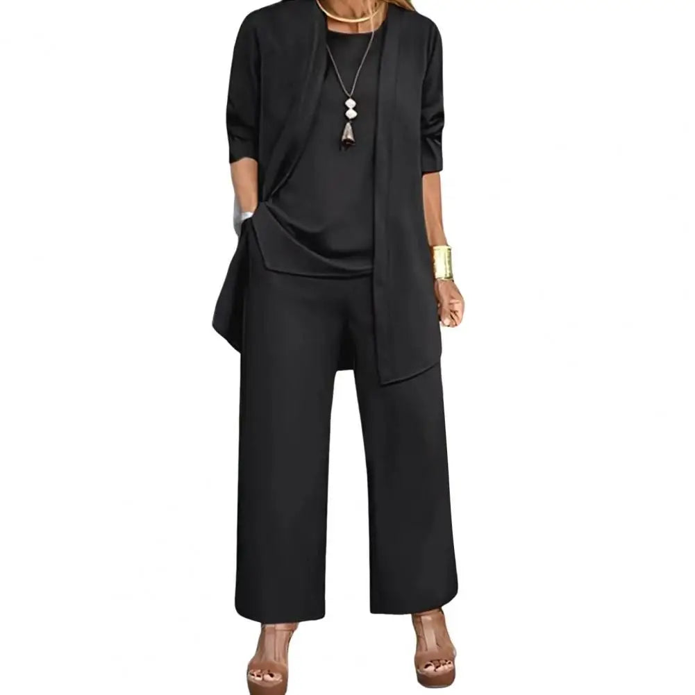 Women's 3-Piece Cardigan, Vest & Wide-Leg Pants Set